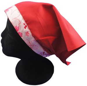 A302-15紅配粉紅櫻花和風鬆緊帶三角巾