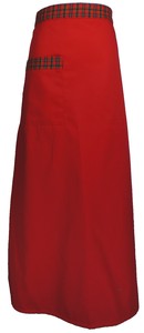 A407-1紅配格花腰帶半布加長圍裙85CM