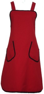 AB003-2紅滾兜雙袋圍裙(有裡)
