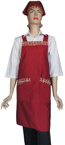 A622-4日式暗紅配紅小圓圖騰雙袋圍裙(有裡)