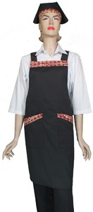 A622-2日式黑配紅小圓圖騰雙袋圍裙(有裡)