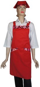 A621-3日式紅配紅櫻花雙袋圍裙(有裡)