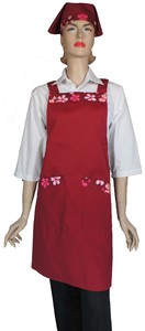 A621-4日式暗紅配紅櫻花雙袋圍裙(有裡)