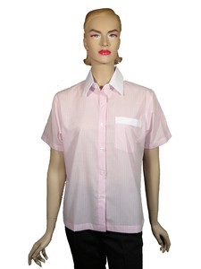 A221粉紅色尖領粗條紋襯衫