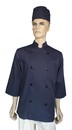 A134藍色中山領雙排扣七分袖廚師服(A135長袖)