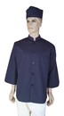 A158藍色中山領單排扣七分袖廚師服(A159長袖)