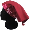 A302-14暗紅配紅櫻花和風鬆緊帶三角巾